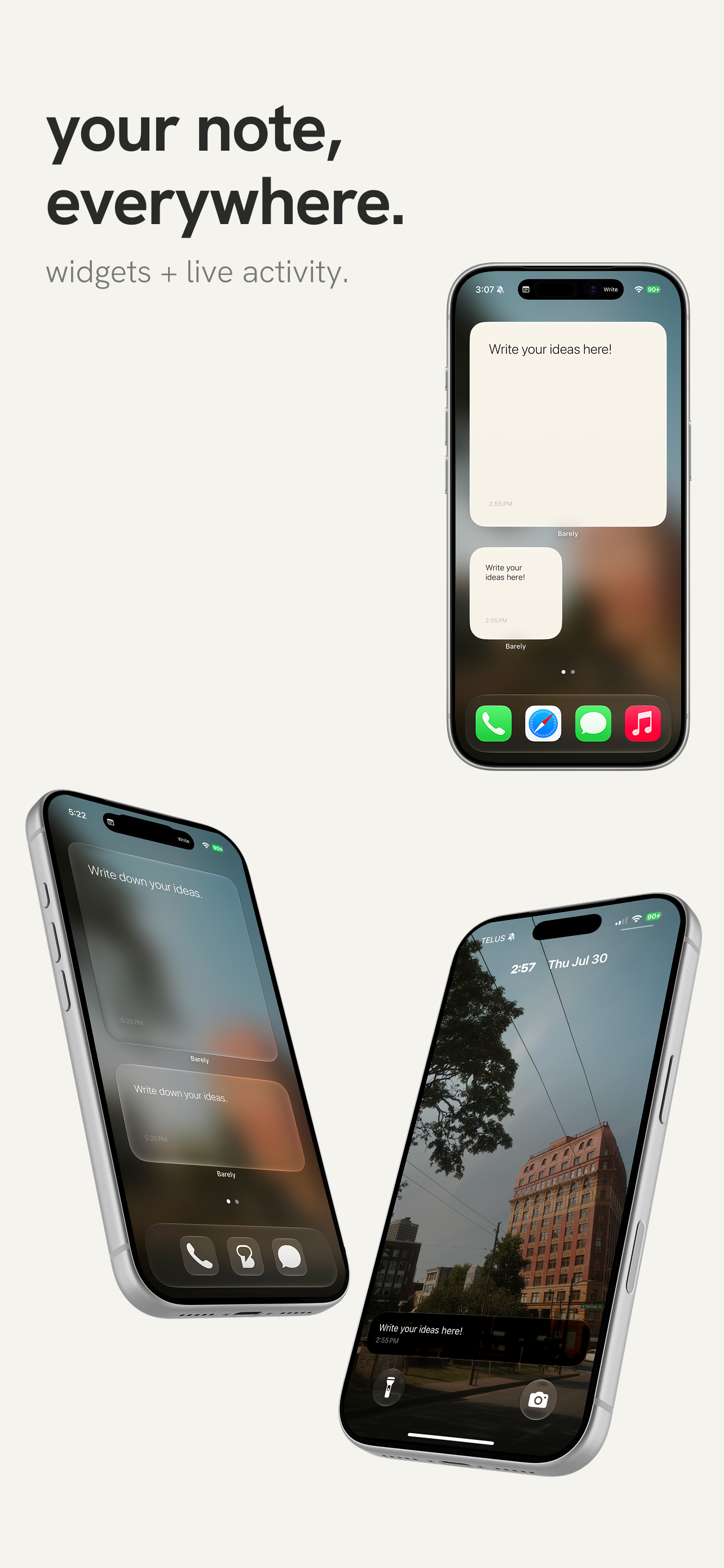 your note, everywhere. widgets + live activity.